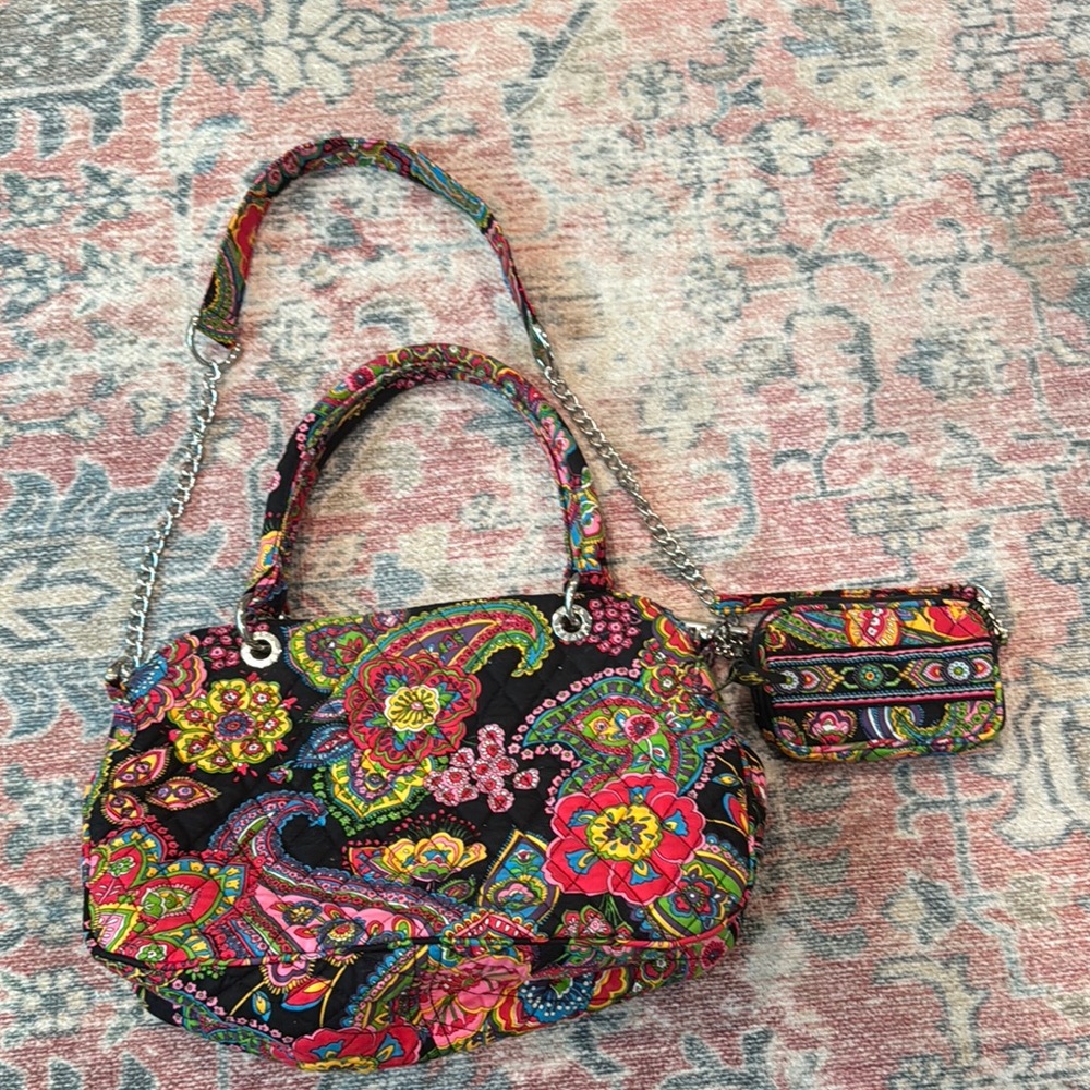 Vera Bradley Black and Red Shoulder Bag with matching wallet.